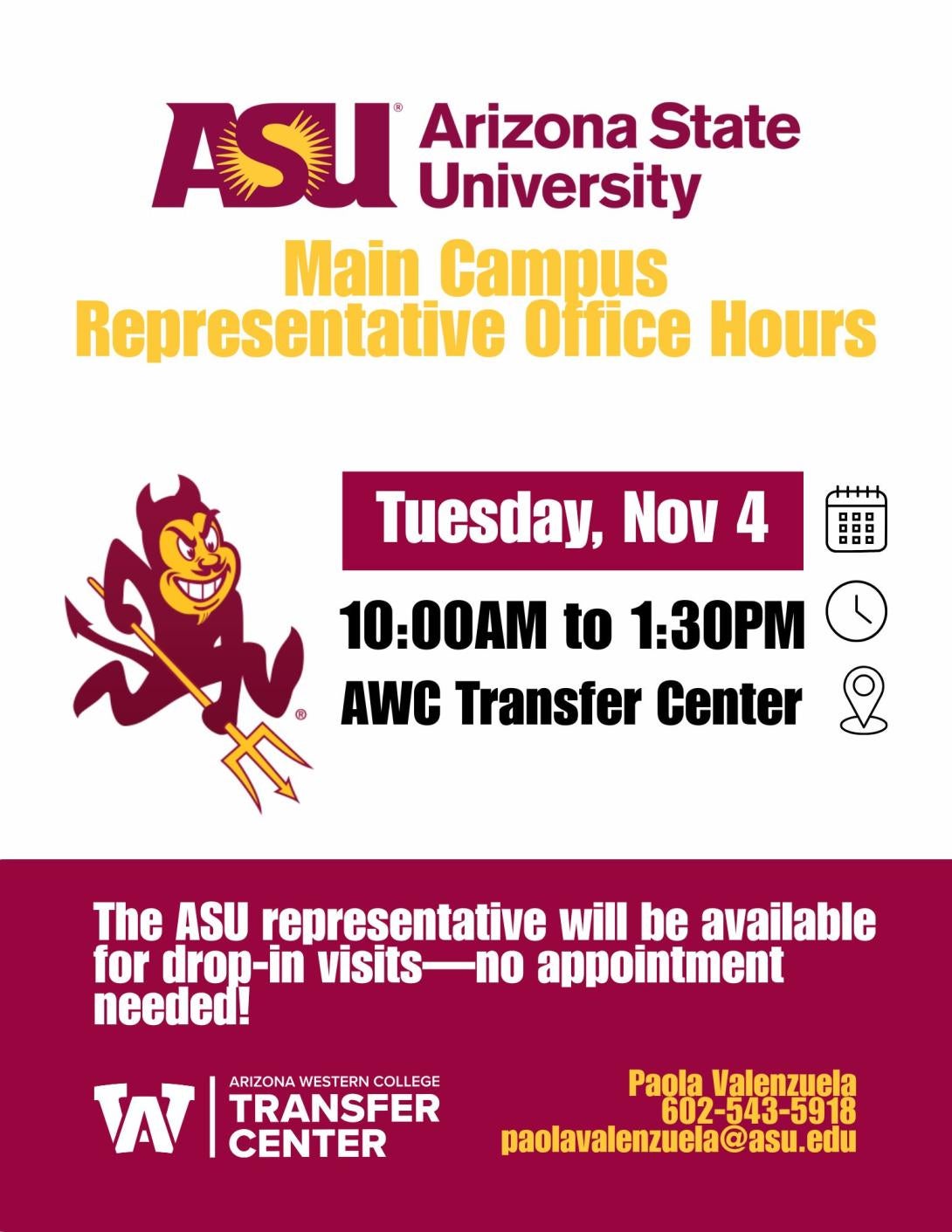 ASU Main Campus Representative Office Hours at the Transfer Center